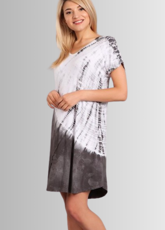 Casually Cool Tie Dye Dress in Grey