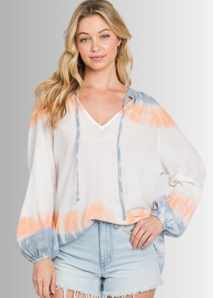 Premium Gauze Color Block Tie Dye Top Made in USA