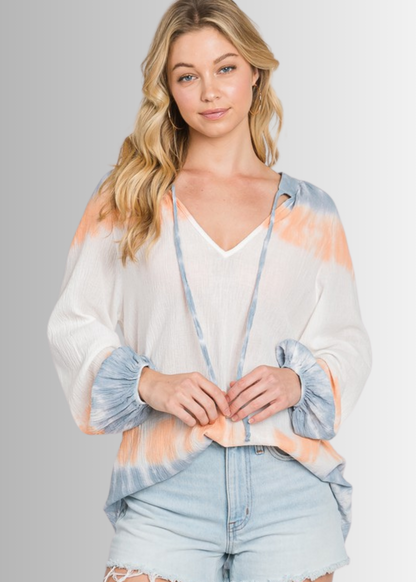 Premium Gauze Color Block Tie Dye Top Made in USA