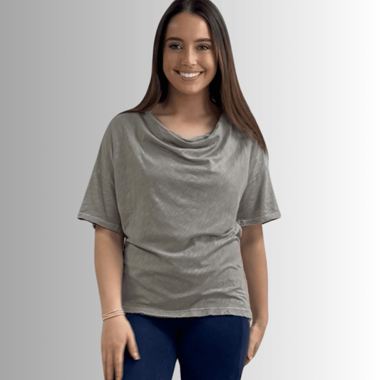 Julianne Cotton Cowl Neck Slub Tee