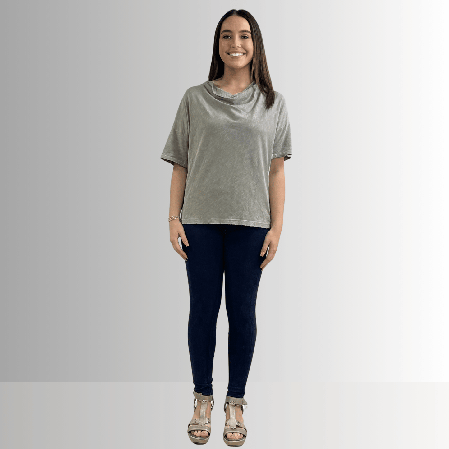 Julianne Cotton Cowl Neck Slub Tee