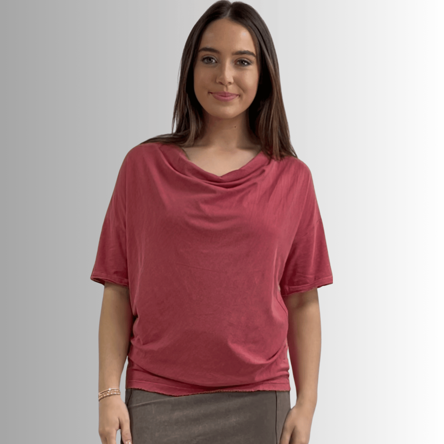 Julianne Cotton Cowl Neck Slub Tee