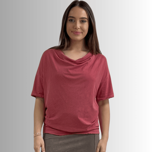 Julianne Cotton Cowl Neck Slub Tee