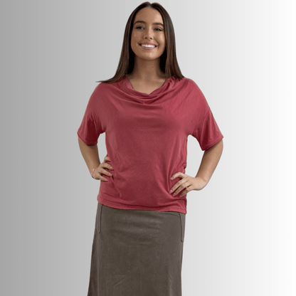 Julianne Cotton Cowl Neck Slub Tee