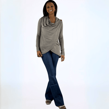 Cross Over Draped Cowl Neck Top Made in USA