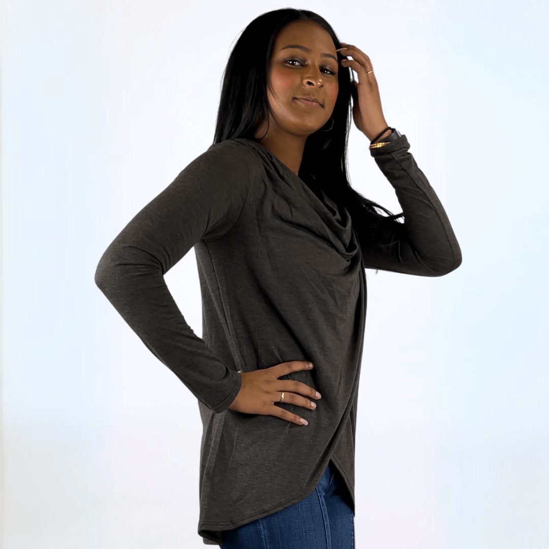 Cross Over Draped Cowl Neck Top Made in USA