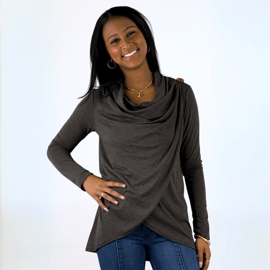 Cross Over Draped Cowl Neck Top Made in USA