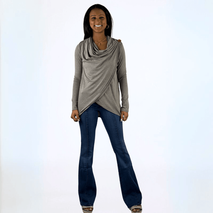 Cross Over Draped Cowl Neck Top Made in USA