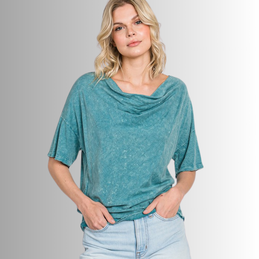 Julianne Cotton Cowl Neck Slub Tee