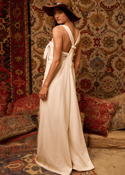 Cream French Terry Slouchy Overall Jumpsuit Made in USA