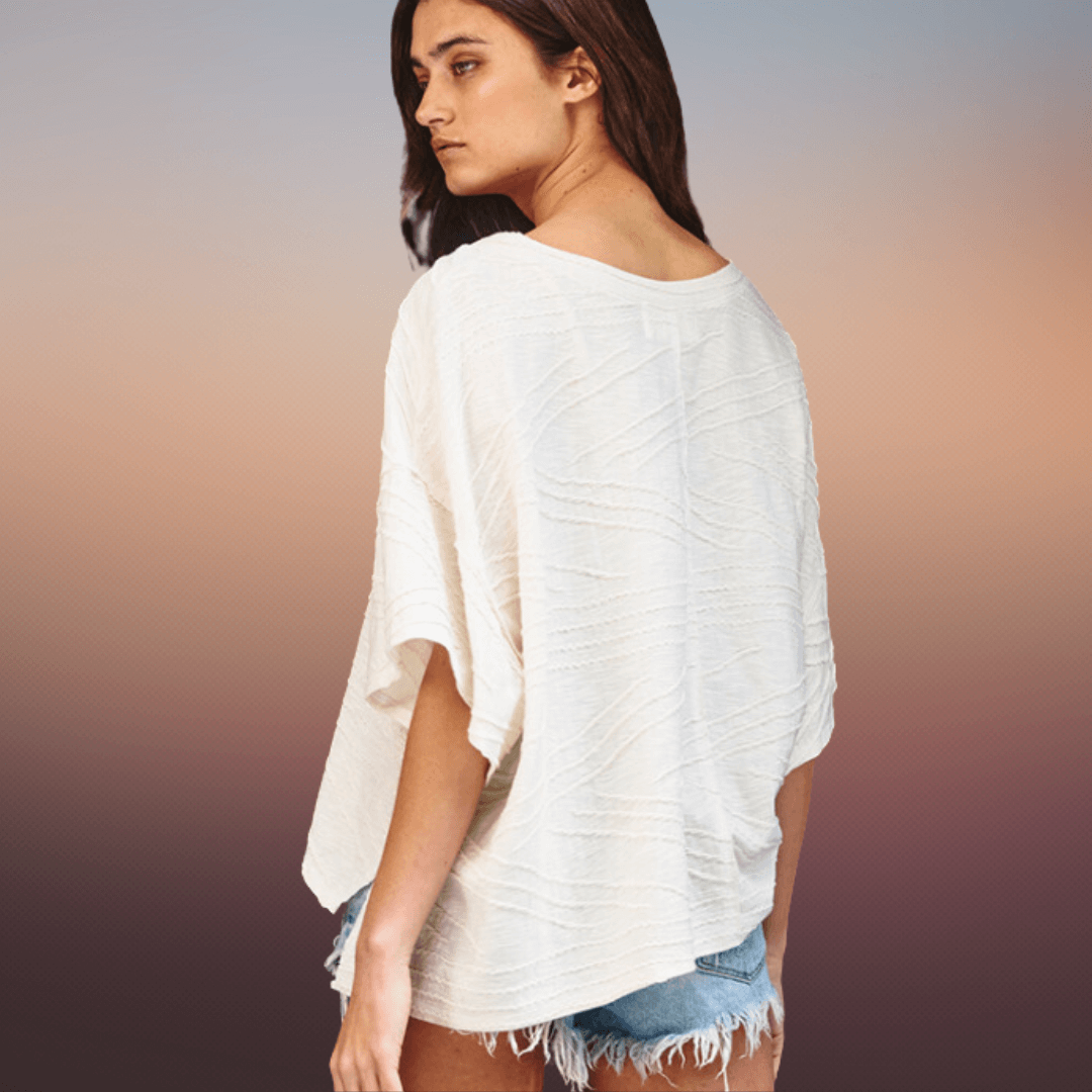 Bucket List Textured V-Neck Boxy Top Made in USA