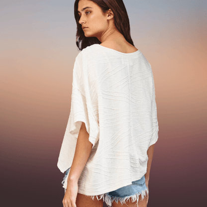 Bucket List Textured V-Neck Boxy Top Made in USA
