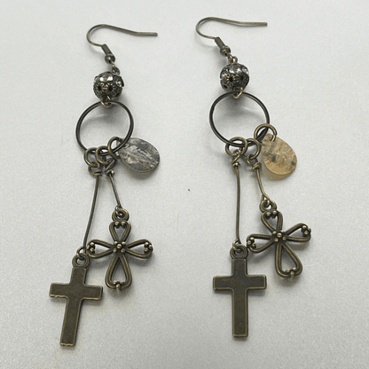Vintage Cross Pendant Earrings Made in USA