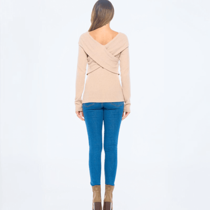 Cashmere Feel Wrap Detail Off Sweater Top Made in USA