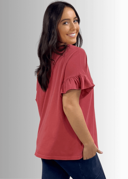 All Day Women's Ruffled Sleeve Loose Fit Tee