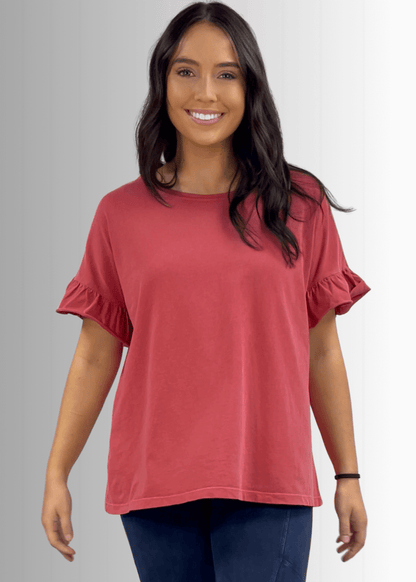 All Day Women's Ruffled Sleeve Loose Fit Tee