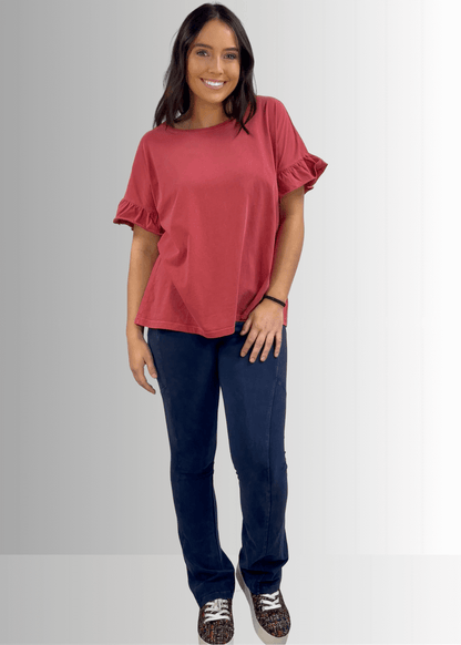 All Day Women's Ruffled Sleeve Loose Fit Tee