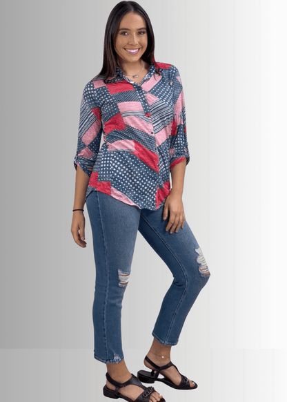 Patriotic Crushed Snap Down Designer Shirt Made in USA