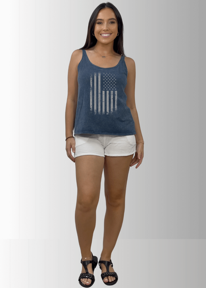 Distressed American Flag Graphic Premium Cotton Tank