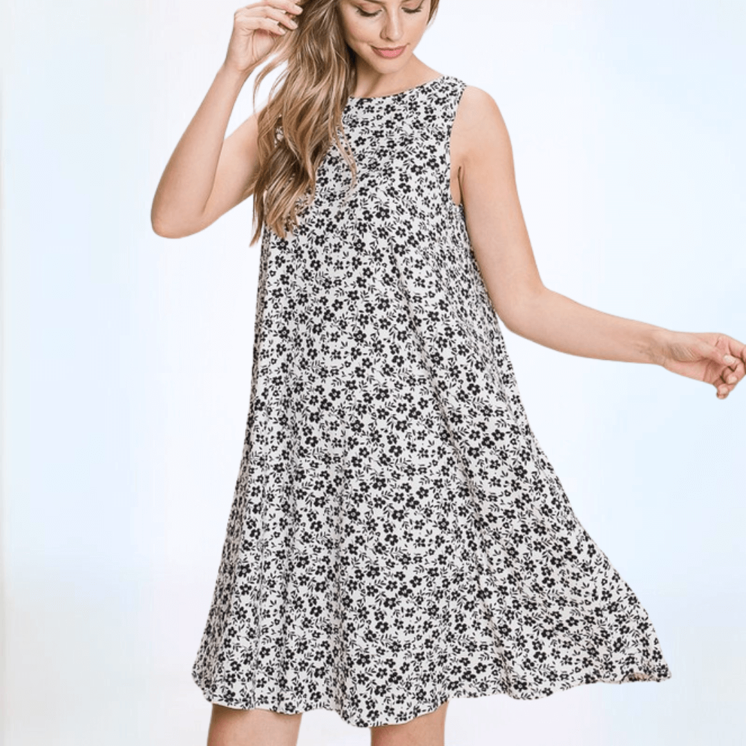 Ditsy Floral Sleeveless Jersey Dress Made in USA