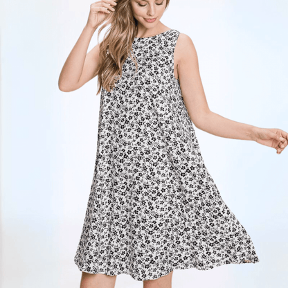 Ditsy Floral Sleeveless Jersey Dress Made in USA