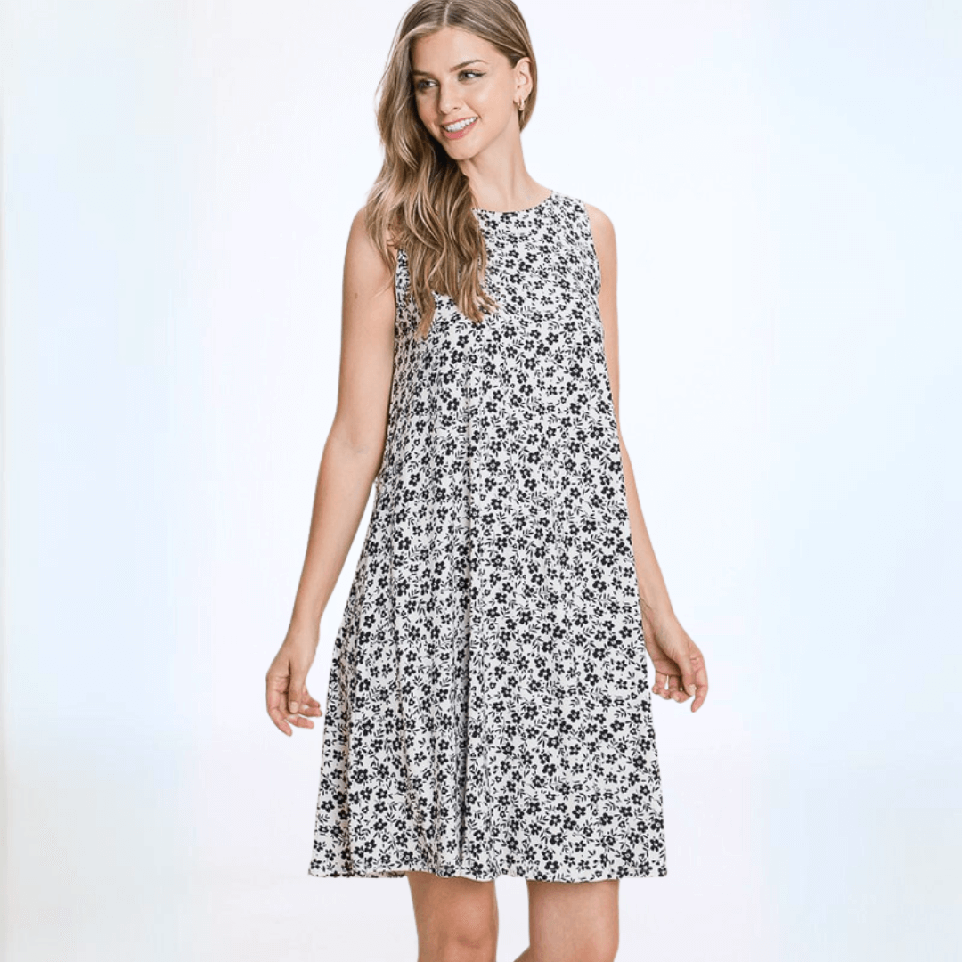 Ditsy Floral Sleeveless Jersey Dress Made in USA