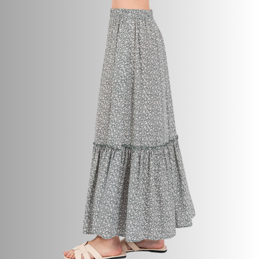 Pine Dove Sage Ditsy Floral Maxi Skirt Made in USA