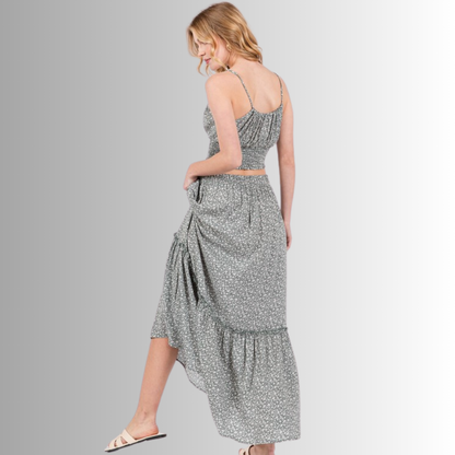 Pine Dove Sage Ditsy Floral Maxi Skirt Made in USA