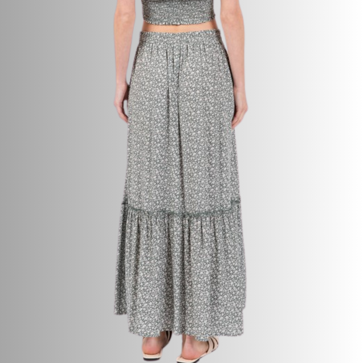 Pine Dove Sage Ditsy Floral Maxi Skirt Made in USA