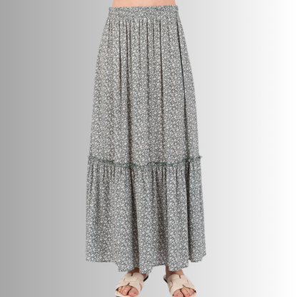 Pine Dove Sage Ditsy Floral Maxi Skirt Made in USA