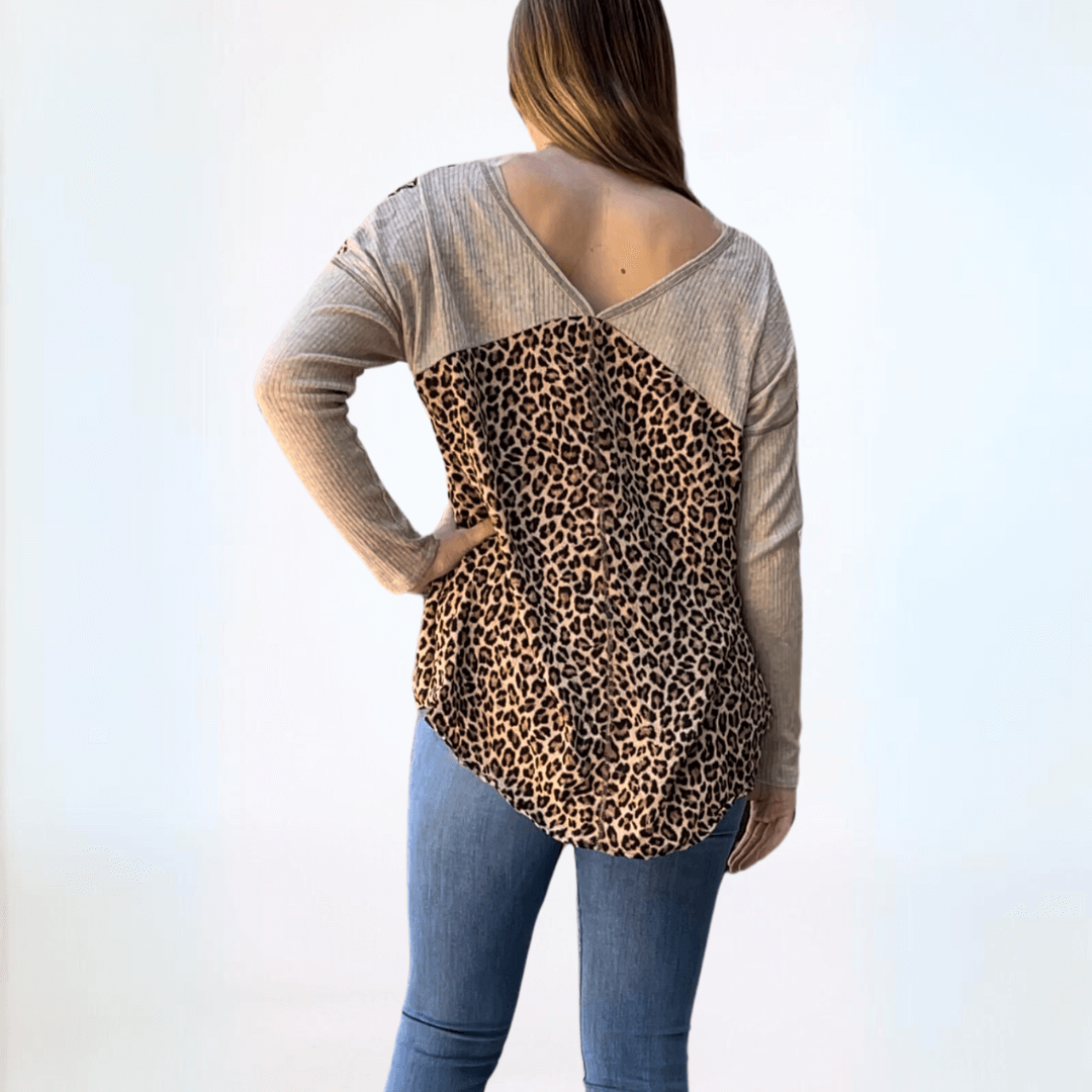 Double V-Neck Animal Print Knot Front Top
