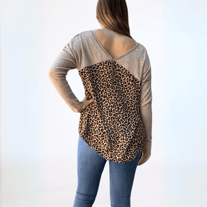 Double V-Neck Animal Print Knot Front Top