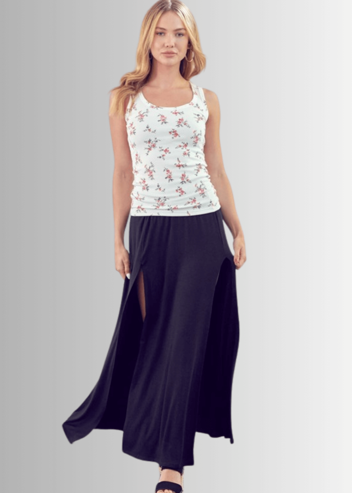 Becca Floral Rib Knit Tank Top Made in USA