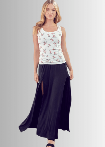 Becca Floral Rib Knit Tank Top Made in USA