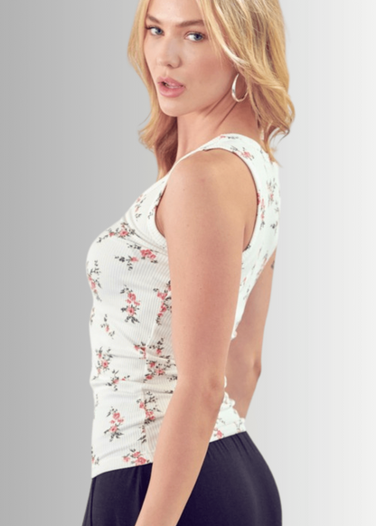 Becca Floral Rib Knit Tank Top Made in USA