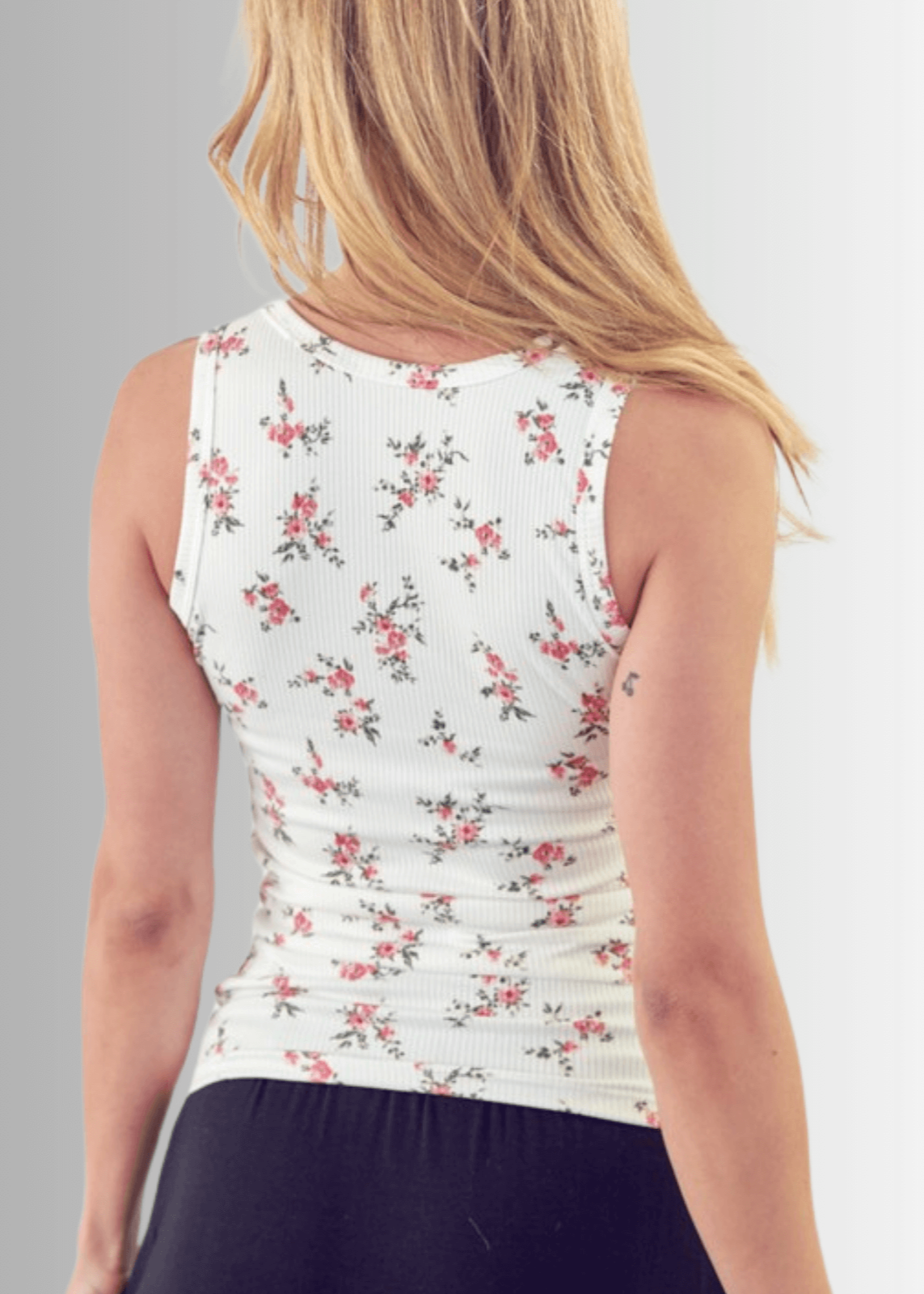 Becca Floral Rib Knit Tank Top Made in USA