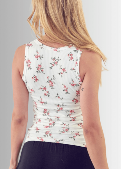 Becca Floral Rib Knit Tank Top Made in USA