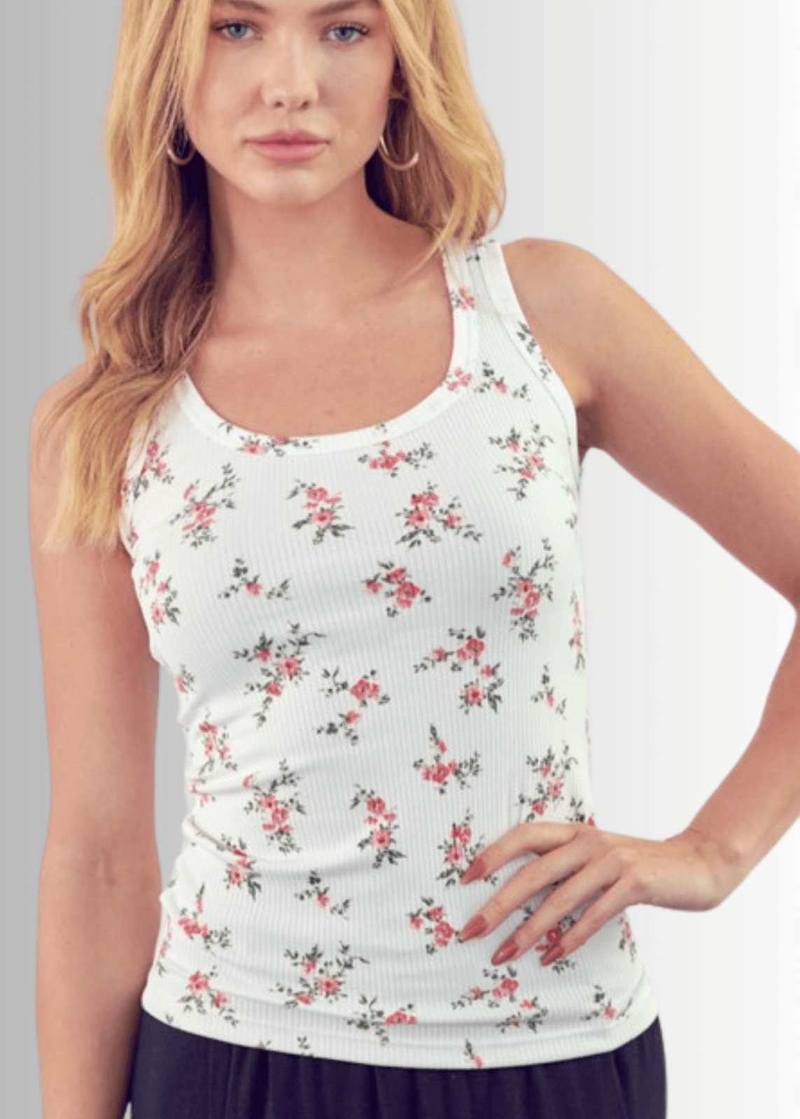 Becca Floral Rib Knit Tank Top Made in USA