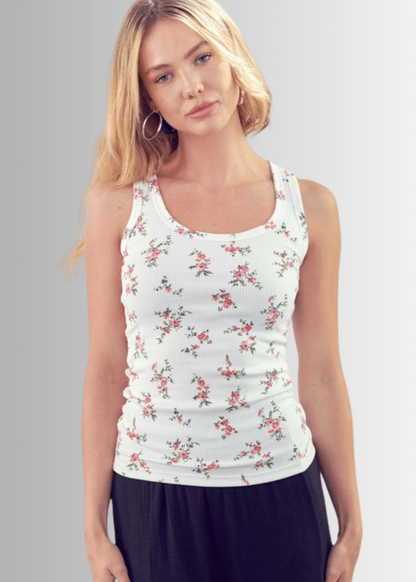 Becca Floral Rib Knit Tank Top Made in USA