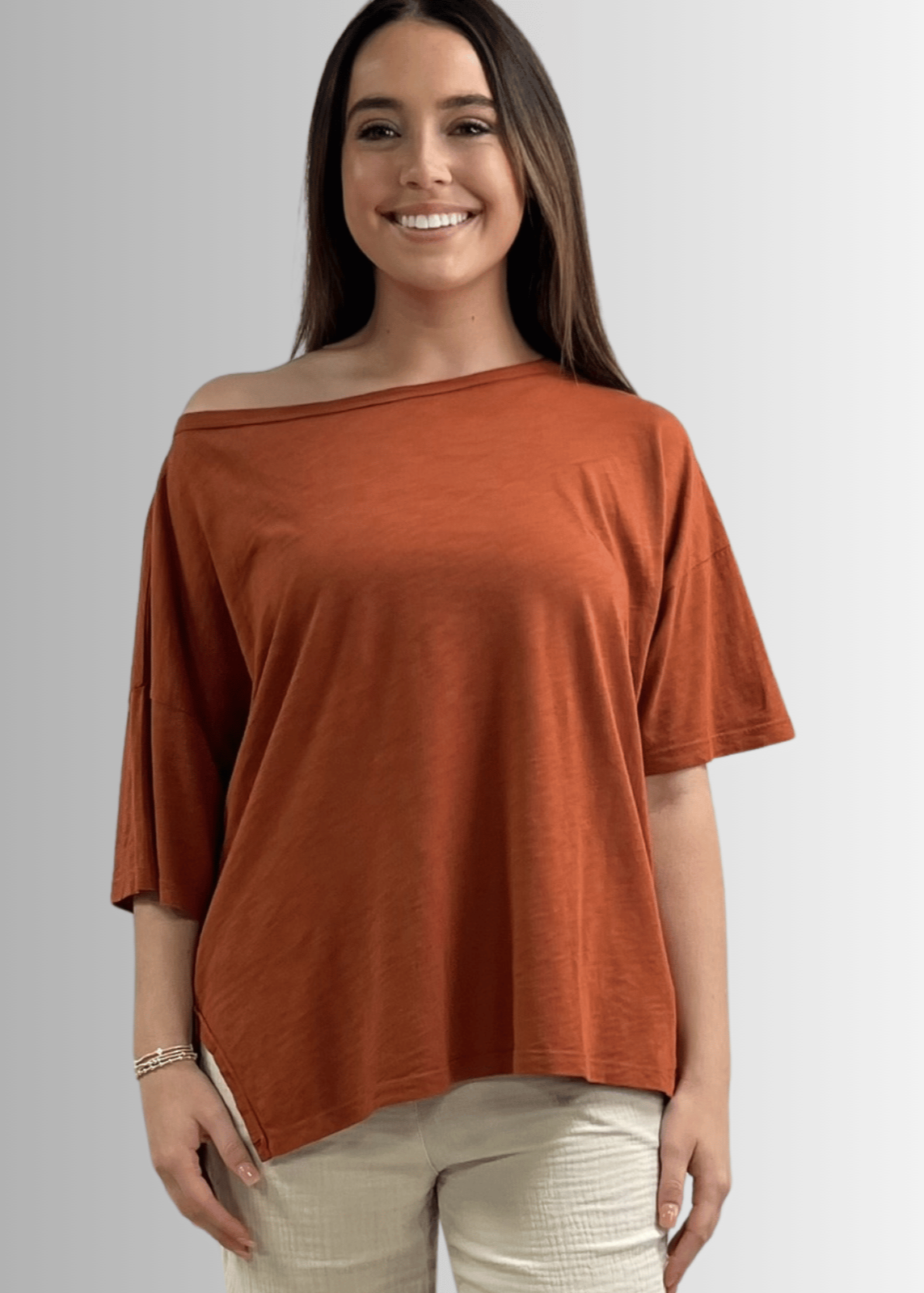 Aubree Cotton Garment Dyed Slub Top in Gingerbread