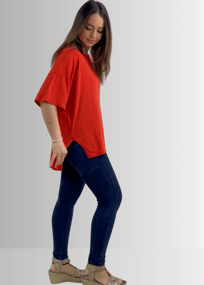 Aubree Cotton Garment Dyed Slub Top in Crimson Red