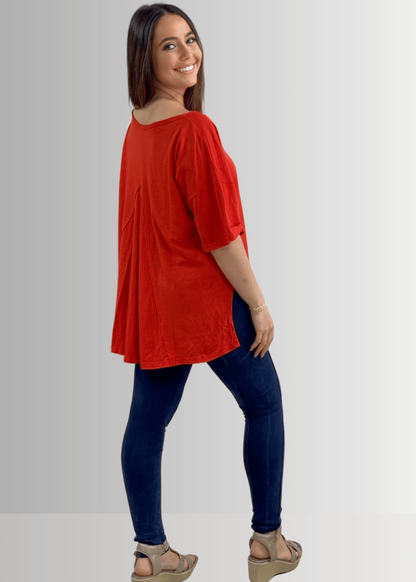 Aubree Cotton Garment Dyed Slub Top in Crimson Red