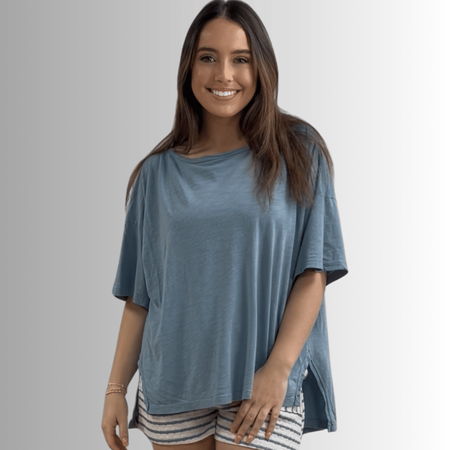 Aubree Cotton Garment Dyed Slub Top in Light Steel Blue