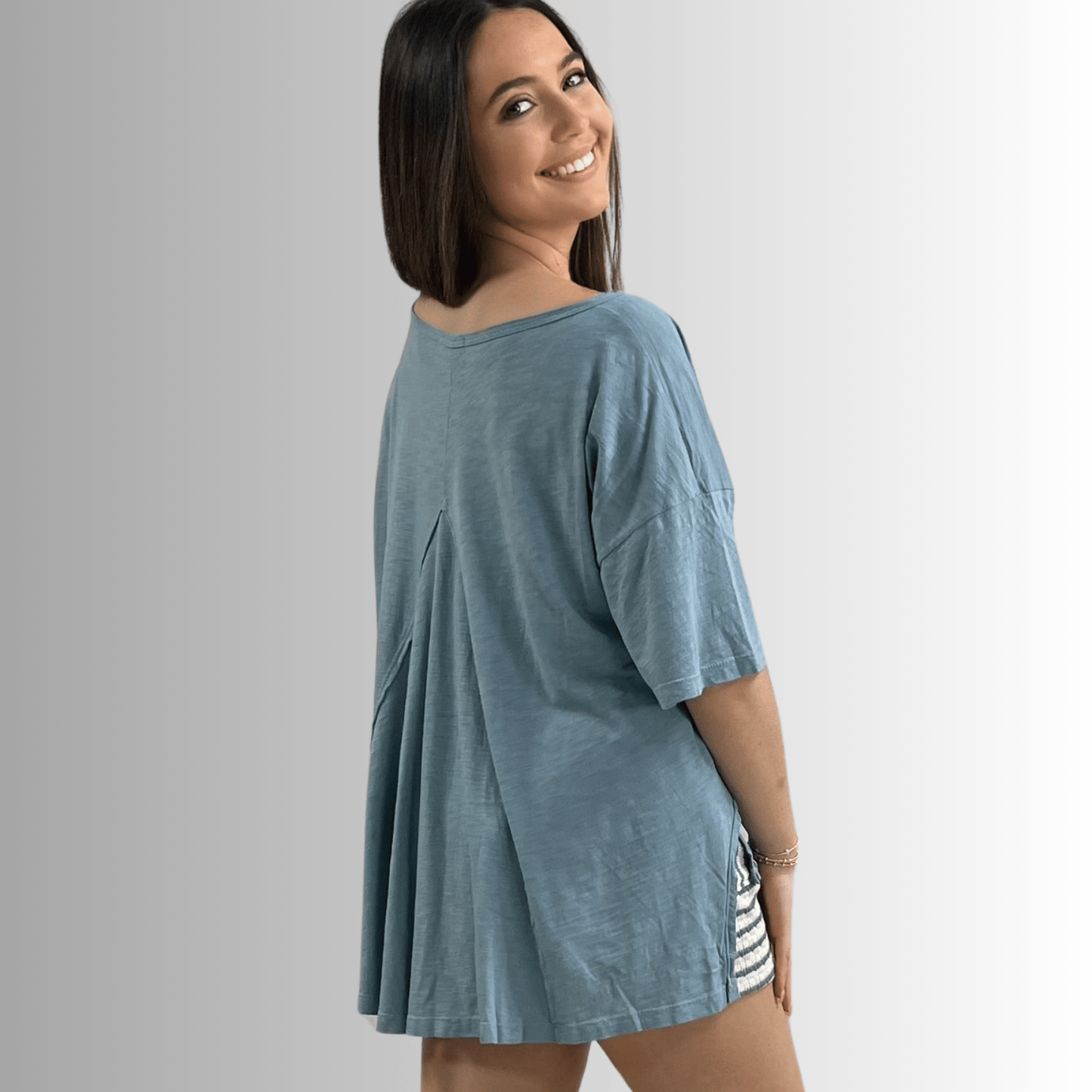 Aubree Cotton Garment Dyed Slub Top in Light Steel Blue
