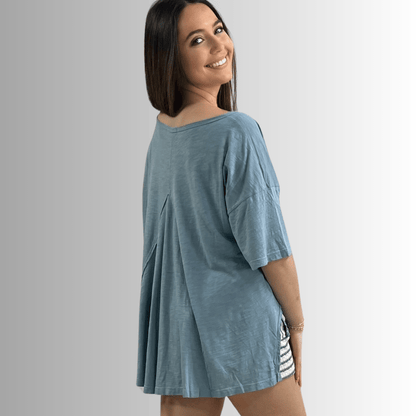 Aubree Cotton Garment Dyed Slub Top in Light Steel Blue
