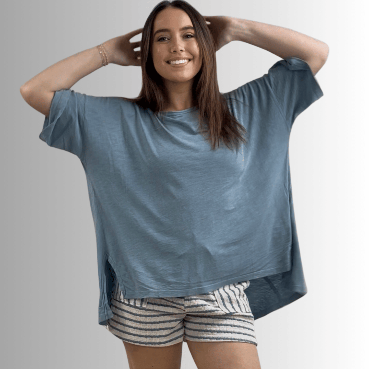 Aubree Cotton Garment Dyed Slub Top in Light Steel Blue