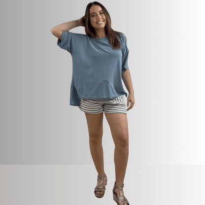 Aubree Cotton Garment Dyed Slub Top in Light Steel Blue