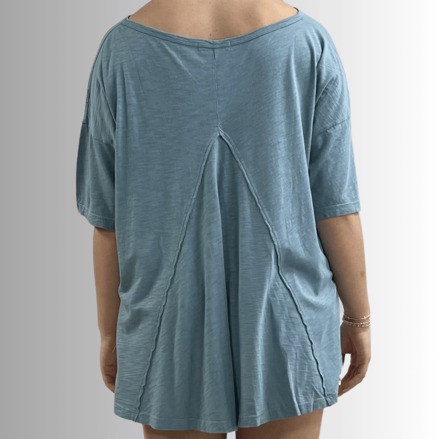 Aubree Cotton Garment Dyed Slub Top in Light Steel Blue