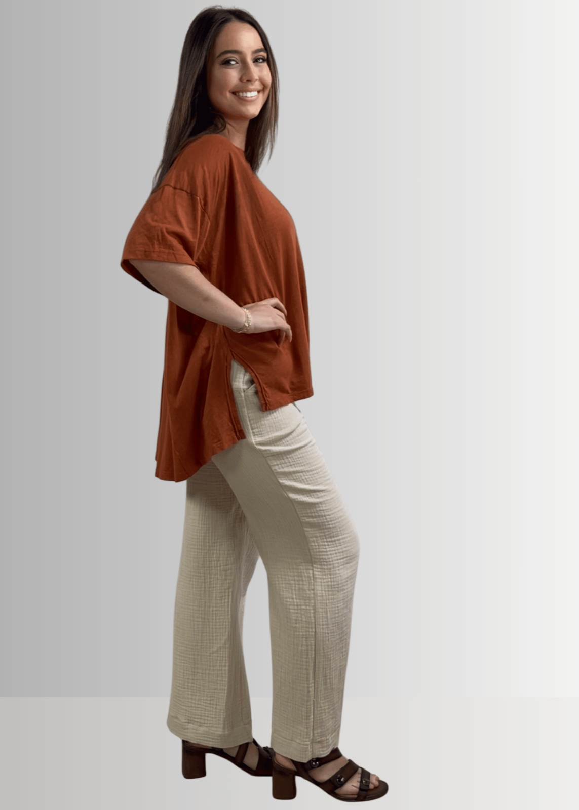 Aubree Cotton Garment Dyed Slub Top in Gingerbread