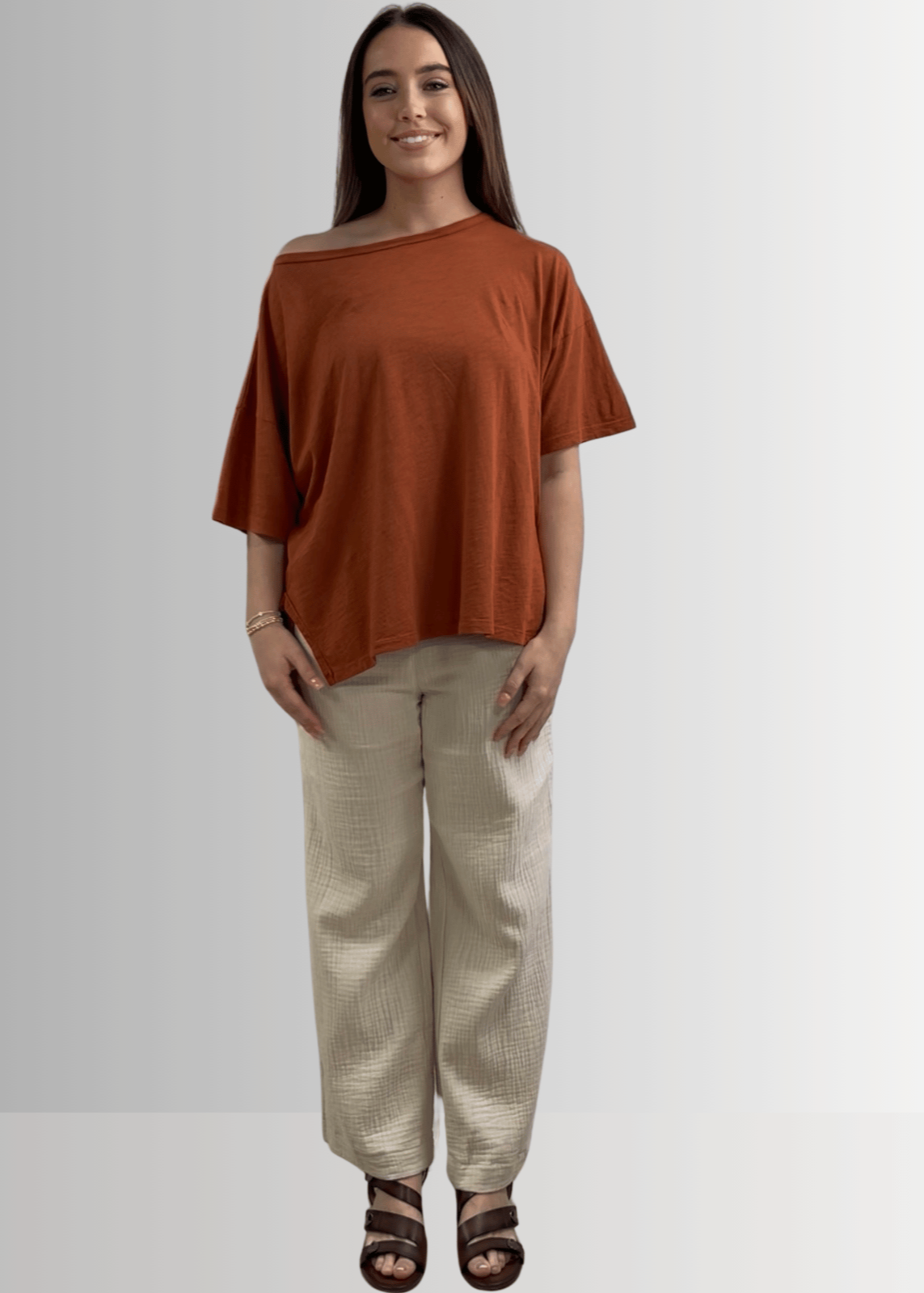 Aubree Cotton Garment Dyed Slub Top in Gingerbread